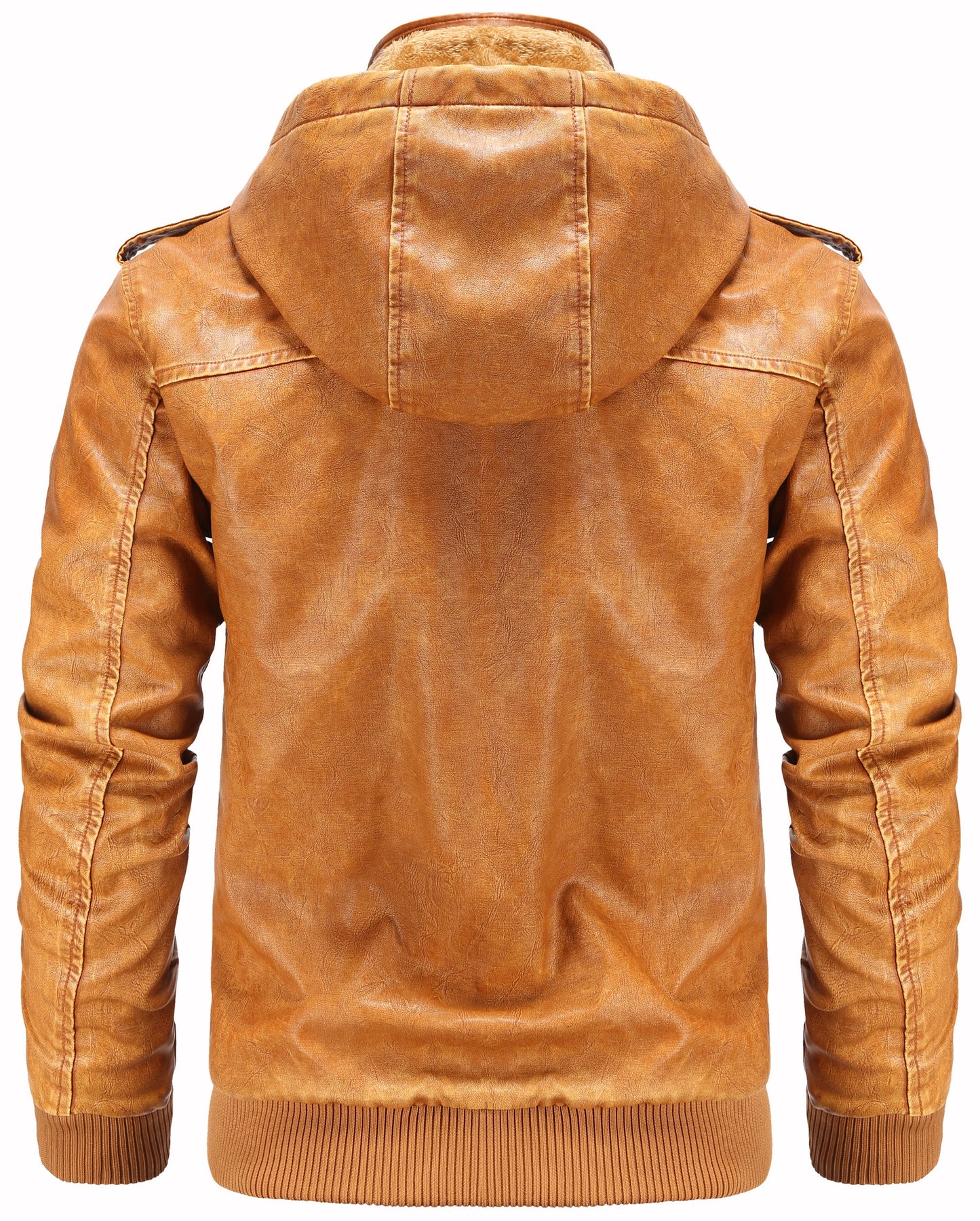 Men’S Leather Jacket and Coats Casual Stand Collar Vintage PU Faux Leather Zip-Up Motorcycle Bomber Jacket with Removable Hood Black S