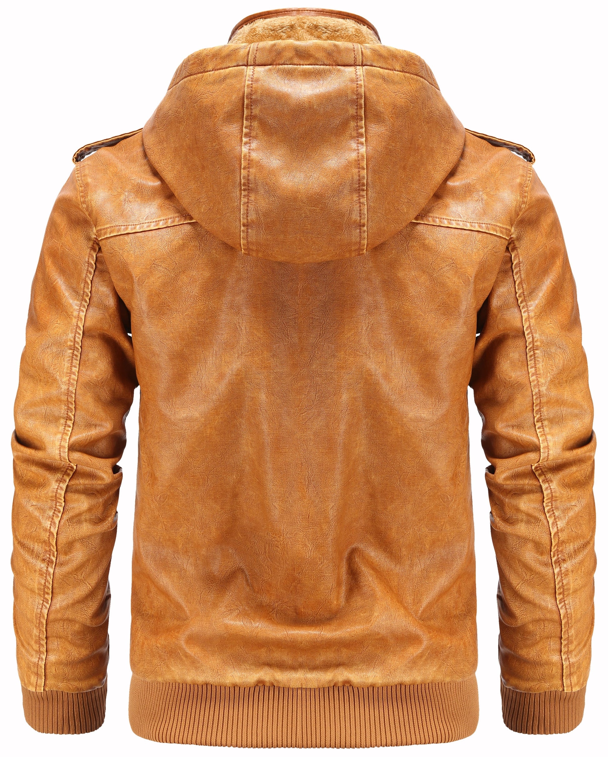 Men’S Leather Jacket and Coats Casual Stand Collar Vintage PU Faux Leather Zip-Up Motorcycle Bomber Jacket with Removable Hood Black S